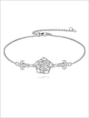 Lab Grown Diamond Rose Flower Bracelet 925 Sterling Silver Adjustable Charm